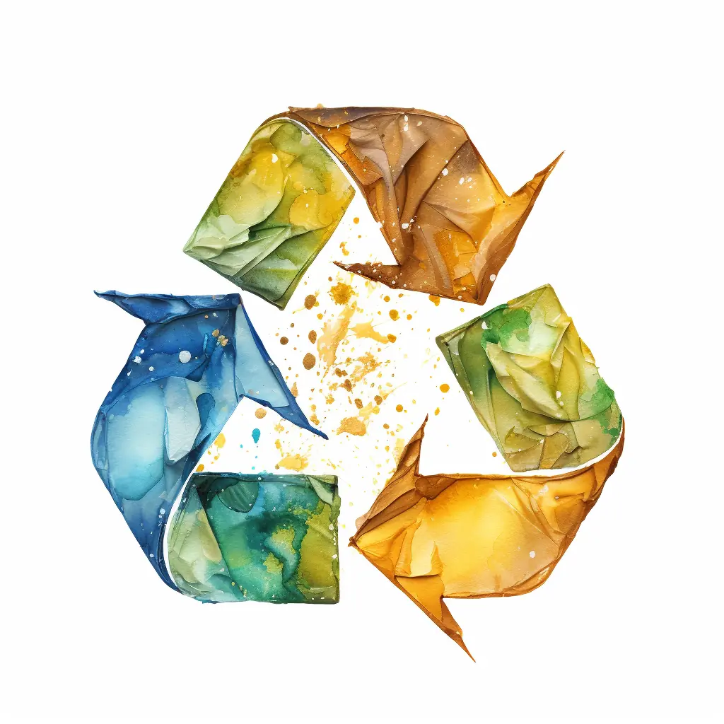 Ein Recycling-Symbol ziert einen beigen Hintergrund.